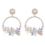 (AB color)earrings occidental style exaggerating half Round Alloy diamond flowers earrings woman super earring