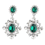 ( green)occidental style exaggerating Alloy diamond flowers fully-jewelled earrings woman super earring windearrings