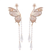 ( white)earrings Alloy diamond embed Pearl flowers butterfly Acrylic earring earrings woman occidental style super Earr