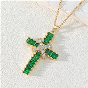 (B)occidental style color zircon cross pendant necklace woman sweater chain samll highins wind