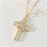 (C)occidental style color zircon cross pendant necklace woman sweater chain samll highins wind