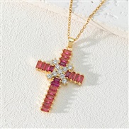 (D)occidental style color zircon cross pendant necklace woman sweater chain samll highins wind