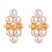 ( Gold)retro temperament geometry Alloy embed Pearl earrings woman occidental style brief Earringearrings
