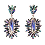 (color )occidental style exaggerating leaf Alloy diamond flowers earrings woman trend colorful diamond Earringearr