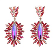( red)occidental style exaggerating leaf Alloy diamond flowers earrings woman trend colorful diamond Earringearrings