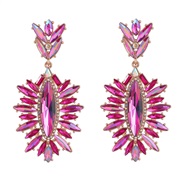 ( rose Red)occidental style exaggerating leaf Alloy diamond flowers earrings woman trend colorful diamond Earringea