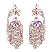 (AB color)occidental style exaggerating Alloy diamond multilayer flowers tassel earrings woman trend colorful diamond