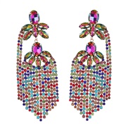 ( Color)occidental style exaggerating Alloy diamond multilayer flowers tassel earrings woman trend colorful diamonde