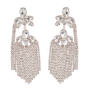 ( white)occidental style exaggerating Alloy diamond multilayer flowers tassel earrings woman trend colorful diamonde