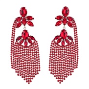 ( red)occidental style exaggerating Alloy diamond multilayer flowers tassel earrings woman trend colorful diamondear