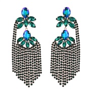 ( green)occidental style exaggerating Alloy diamond multilayer flowers tassel earrings woman trend colorful diamonde
