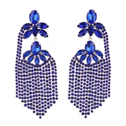 ( blue)occidental style exaggerating Alloy diamond multilayer flowers tassel earrings woman trend colorful diamondea
