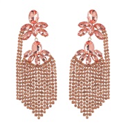 ( Rose Gold)occidental style exaggerating Alloy diamond multilayer flowers tassel earrings woman trend colorful diamond