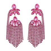 ( rose Red)occidental style exaggerating Alloy diamond multilayer flowers tassel earrings woman trend colorful diamond