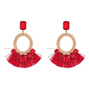 ( red)trend Alloy diamond sector tassel earrings woman occidental style retro Bohemia ethnic style super Earring