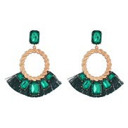 ( green)trend Alloy diamond sector tassel earrings woman occidental style retro Bohemia ethnic style super Earring