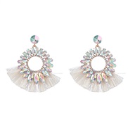 ( white)fashion occidental style retro Alloy diamond flowers sector tassel earrings woman Bohemia ethnic style super E