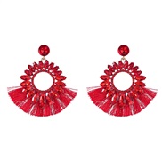 ( red)fashion occidental style retro Alloy diamond flowers sector tassel earrings woman Bohemia ethnic style super Ear