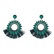 ( green)fashion occidental style retro Alloy diamond flowers sector tassel earrings woman Bohemia ethnic style super E