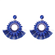 ( blue)fashion occidental style retro Alloy diamond flowers sector tassel earrings woman Bohemia ethnic style super Ea
