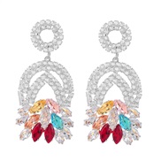 (silvery color )super fashion geometry flowers Alloy diamond zircon earrings woman occidental style exaggerating fu