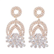 ( Gold)super fashion geometry flowers Alloy diamond zircon earrings woman occidental style exaggerating fully-jewel