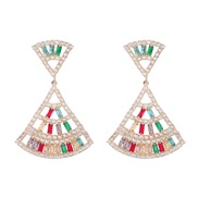 ( Golden color)super multilayer triangle Stripe Alloy diamond zircon earrings woman occidental style exaggerating fu