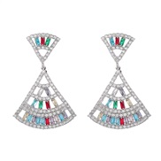 (silvery color )super multilayer triangle Stripe Alloy diamond zircon earrings woman occidental style exaggerating f