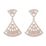 ( Gold)super multilayer triangle Stripe Alloy diamond zircon earrings woman occidental style exaggerating fully-jewe