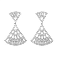 ( Silver)super multilayer triangle Stripe Alloy diamond zircon earrings woman occidental style exaggerating fully-je