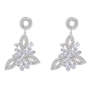 ( Silver)super fashion Alloy diamond flowers zircon earrings woman occidental style exaggerating fully-jewelled Earr