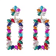 ( Color)occidental style exaggerating fashion geometry Alloy diamond flowers square earrings woman fully-jewelled Earr