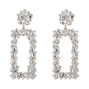 ( white)occidental style exaggerating fashion geometry Alloy diamond flowers square earrings woman fully-jewelled Earr