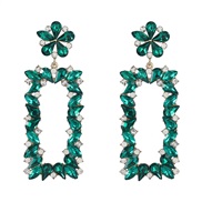 ( green)occidental style exaggerating fashion geometry Alloy diamond flowers square earrings woman fully-jewelled Earr