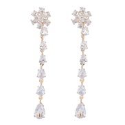 ( Gold)super fashion Alloy diamond flowers drop zircon long style earrings woman occidental style exaggerating fully-