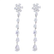 ( Silver)super fashion Alloy diamond flowers drop zircon long style earrings woman occidental style exaggerating full