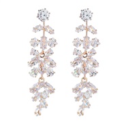 ( Gold)super trend Alloy diamond flowers leaves zircon earrings occidental style exaggerating fully-jewelled Earringea