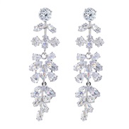 ( Silver)super trend Alloy diamond flowers leaves zircon earrings occidental style exaggerating fully-jewelled Earring