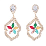 ( Golden color)super fashion Alloy diamond flowers zircon earrings occidental style exaggerating fully-jewelled super