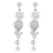 ( Silver)super fashionins Alloy diamond flowers geometry zircon earrings occidental style exaggerating fully-jewelled 