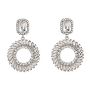 ( Silver)occidental style wind exaggerating geometry Alloy diamond Round earrings woman trend earringearrings