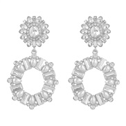 ( Silver)occidental style exaggerating Round Alloy diamond embed Pearl flowers geometry earrings woman trend earringe