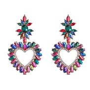 ( Color)occidental style exaggerating Alloy diamond flowers heart-shaped earrings woman trend colorful diamond Earring