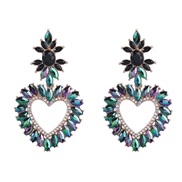(color )occidental style exaggerating Alloy diamond flowers heart-shaped earrings woman trend colorful diamond Earrin