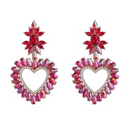( red)occidental style exaggerating Alloy diamond flowers heart-shaped earrings woman trend colorful diamond Earring