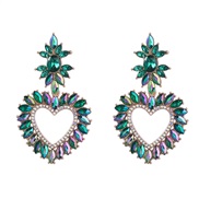 ( green)occidental style exaggerating Alloy diamond flowers heart-shaped earrings woman trend colorful diamond Earring