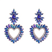 ( blue)occidental style exaggerating Alloy diamond flowers heart-shaped earrings woman trend colorful diamond Earring