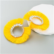 ( yellow)occidental style exaggerating color glass diamond tassel earrings woman Korean temperament geometry Earring