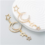 ( AB white)ins wind  Alloy diamond Rhinestone creative Moon fully-jewelled earrings trend Earring