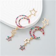( Color)ins wind  Alloy diamond Rhinestone creative Moon fully-jewelled earrings trend Earring